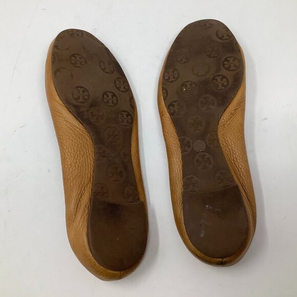 Tory Burch ballet flats elastic ankle brown tan logo 9 *size worn off* pre-worn - Picture 6 of 6